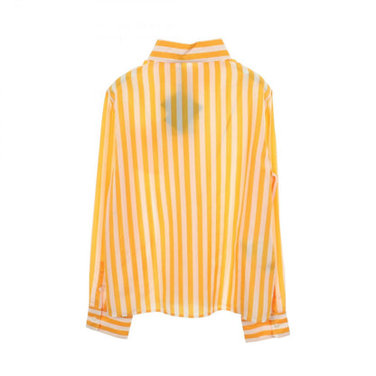 Prada Triangle Logo Stripe Yellow Silk Striped Shirt — view 2