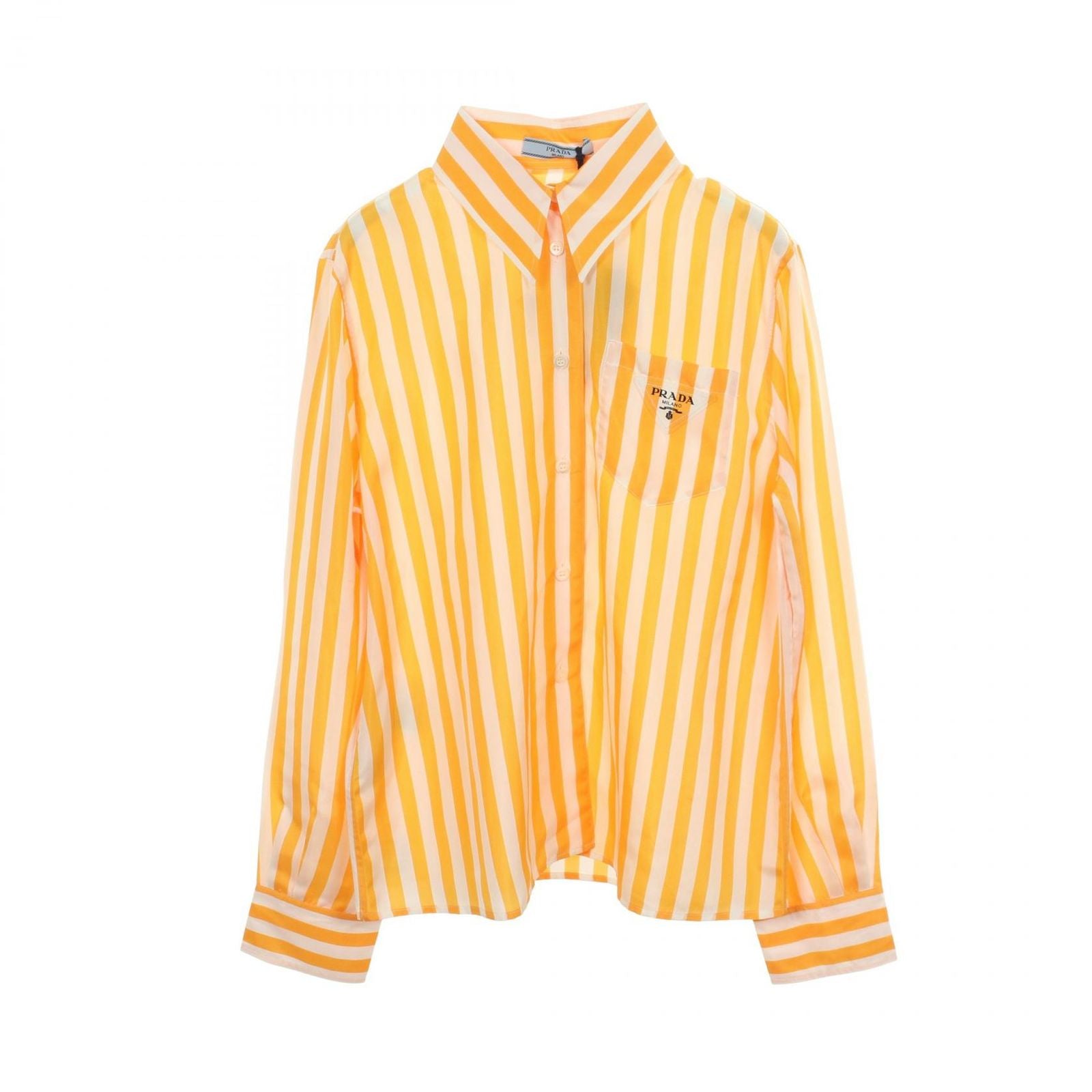 Prada Triangle Logo Stripe Yellow Silk Striped Shirt