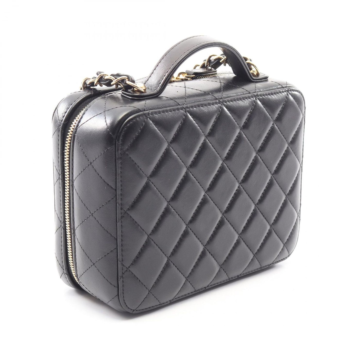 Chanel Shoulder Bag Quilted Vanity 2-Way Black Gold Lambskin Chain — view 2