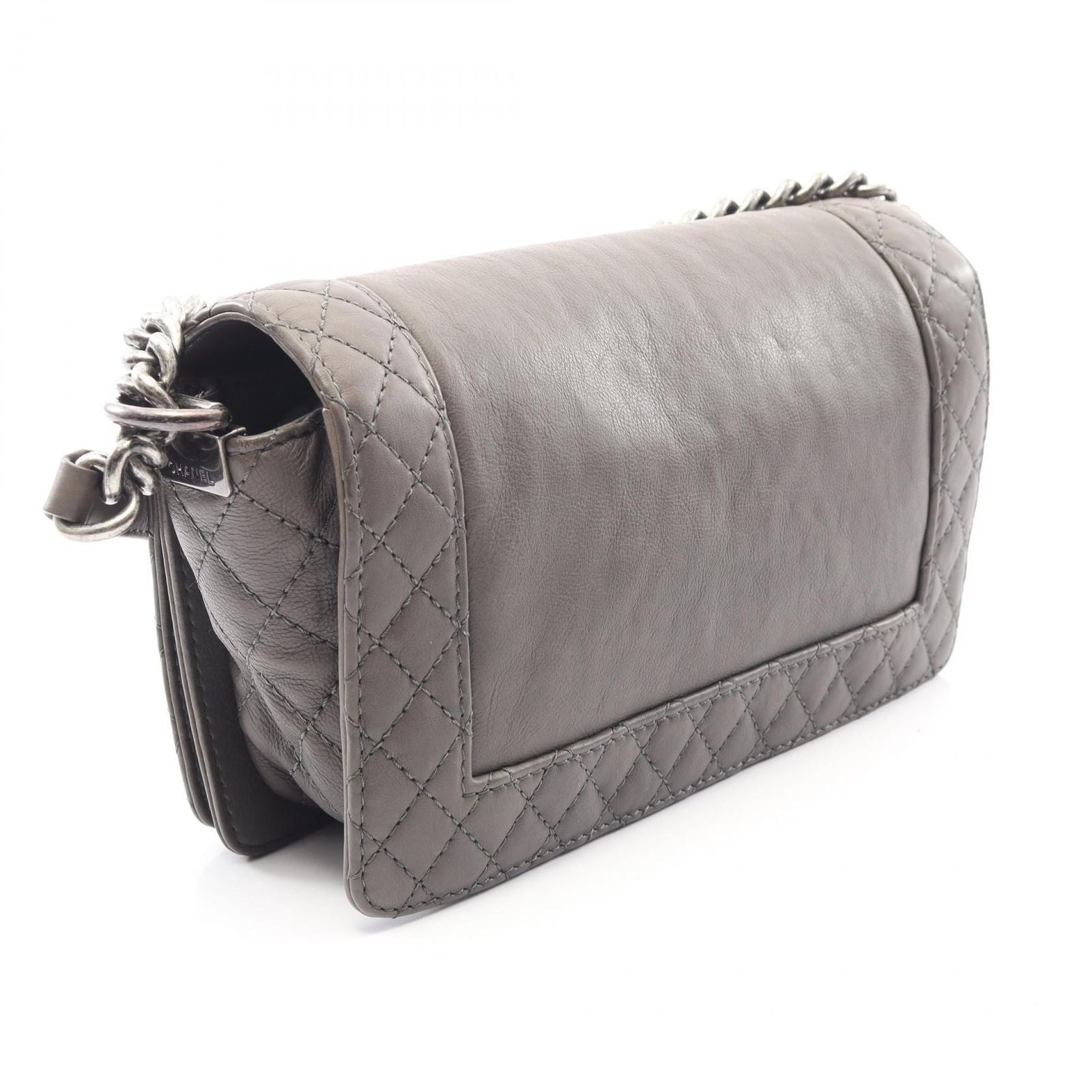 Chanel Shoulder Bag Gray Leather Chain — view 2