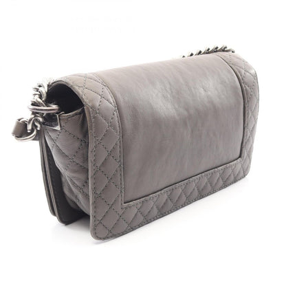 Chanel Shoulder Bag Gray Leather Chain — view 2