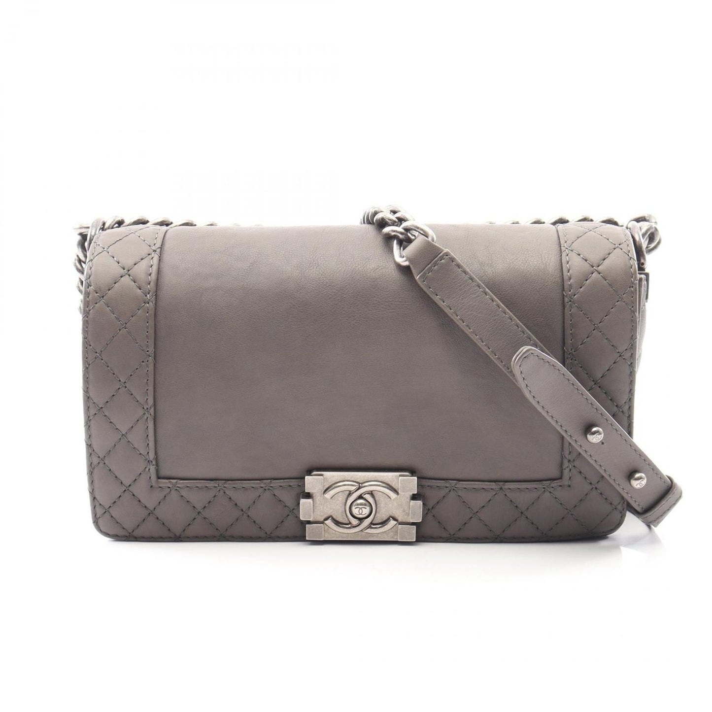 Chanel Shoulder Bag Gray Leather Chain