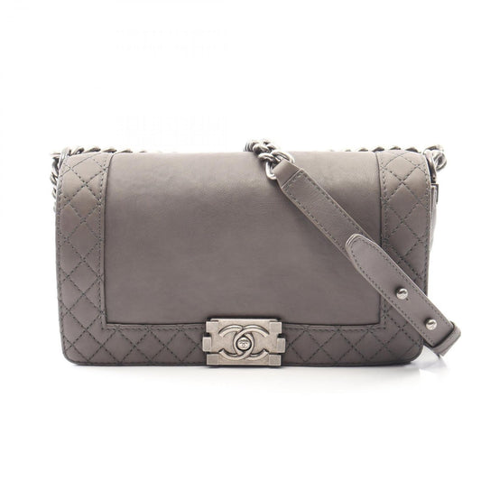 Chanel Shoulder Bag Gray Leather Chain