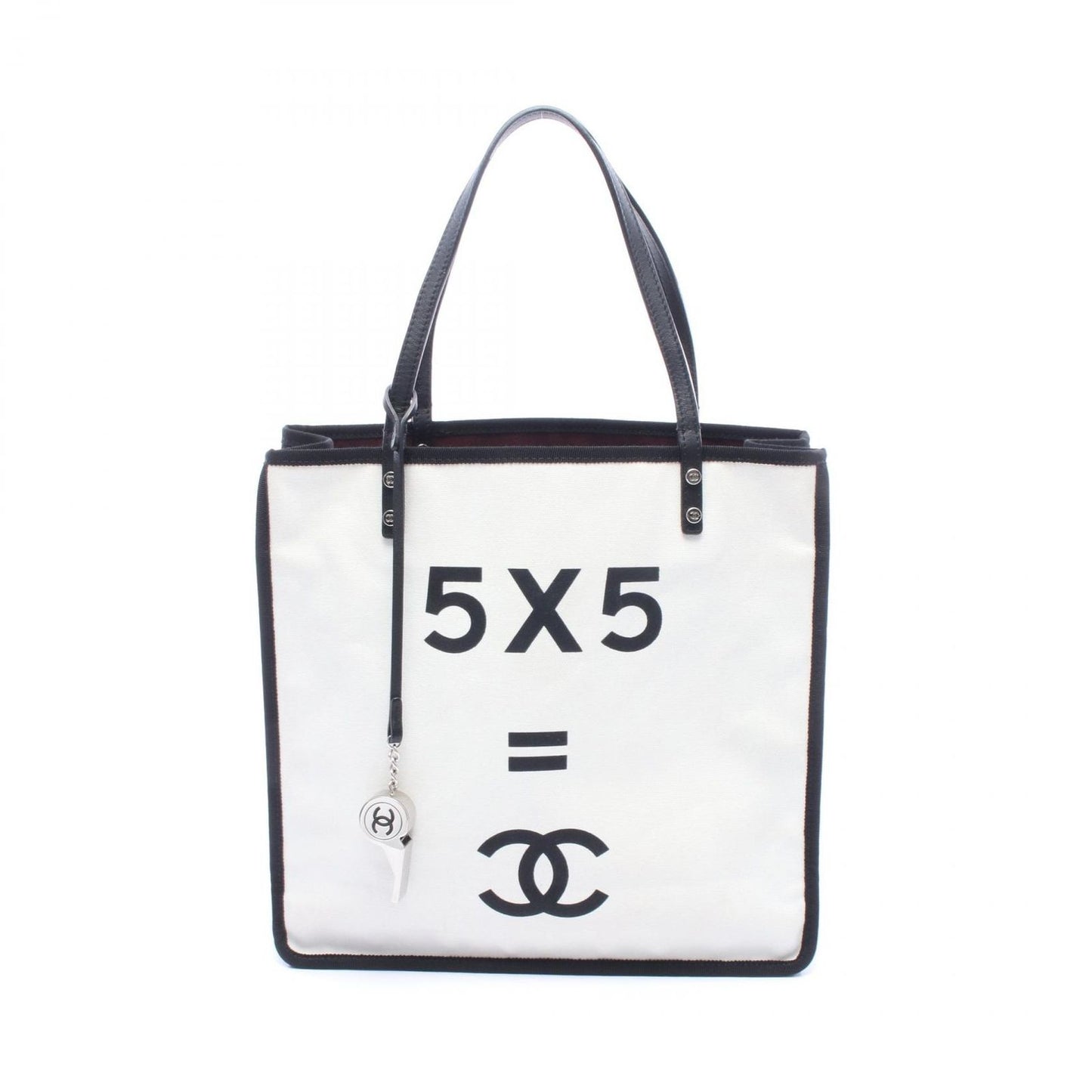 Chanel Tote 5 White Canvas Leather with Charm 5