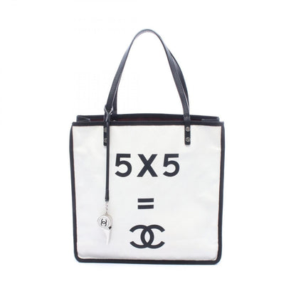 Chanel Tote 5 White Canvas Leather with Charm 5