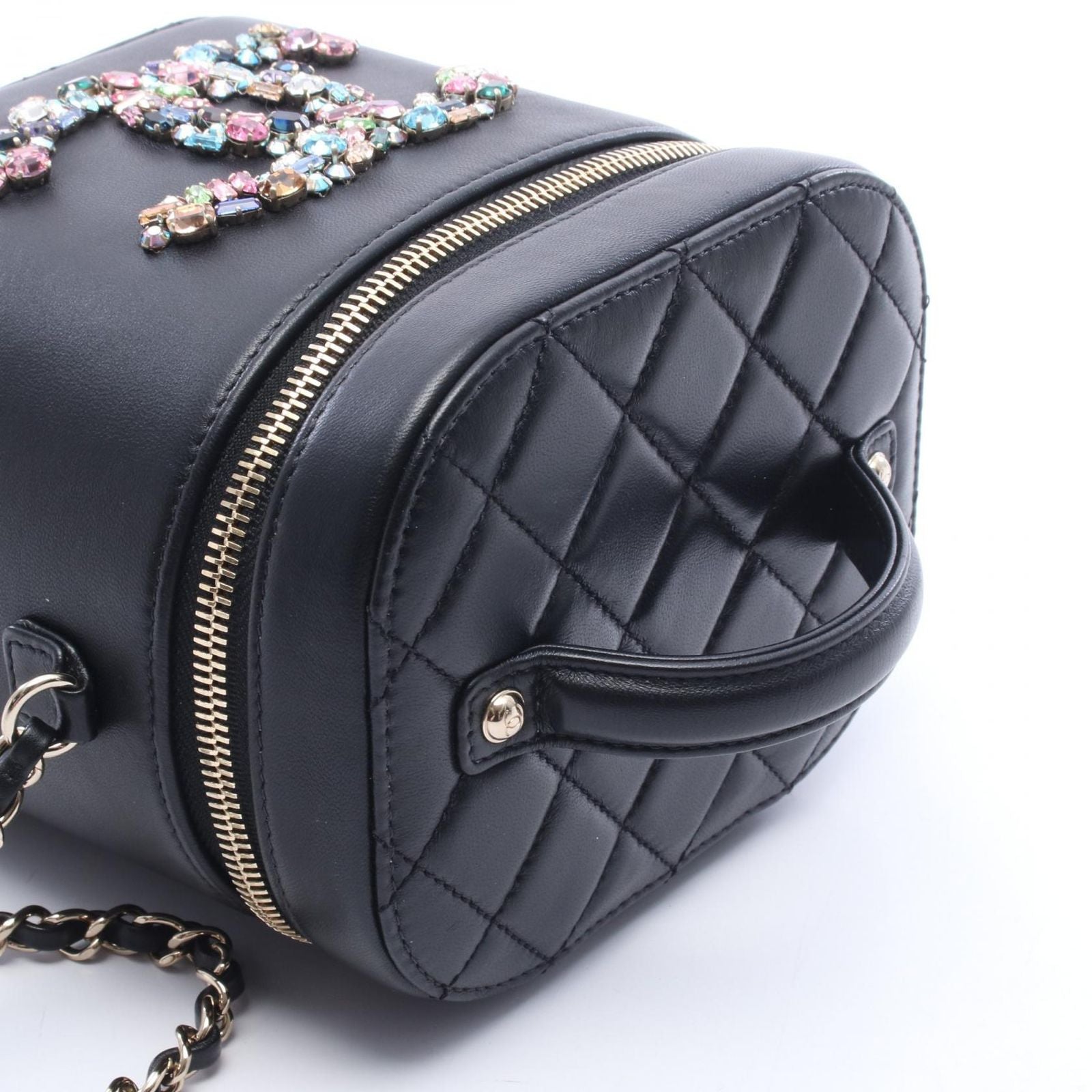 Chanel Shoulder Bag Crystal Mania Quilted CC Logo Vanity 2-Way Black Lambskin — view 8