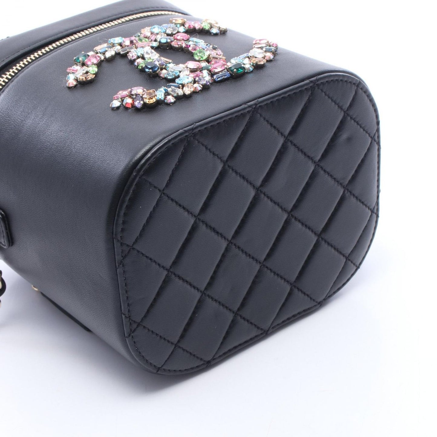 Chanel Shoulder Bag Crystal Mania Quilted CC Logo Vanity 2-Way Black Lambskin — view 7
