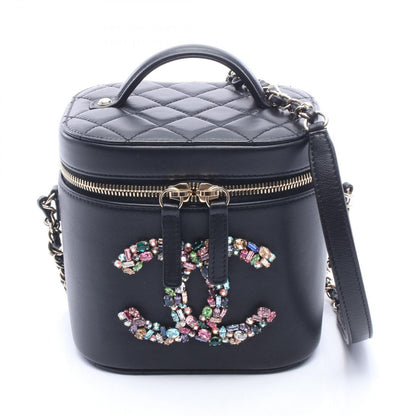 Chanel Shoulder Bag Crystal Mania Quilted CC Logo Vanity 2-Way Black Lambskin