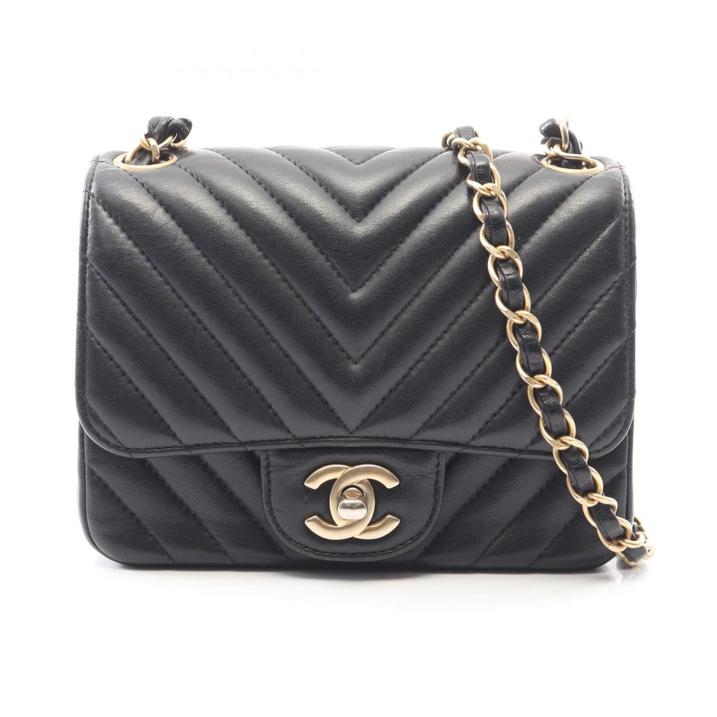 Chanel Shoulder Bag Blanc Stitch Mini Black Lambskin Chez Chain