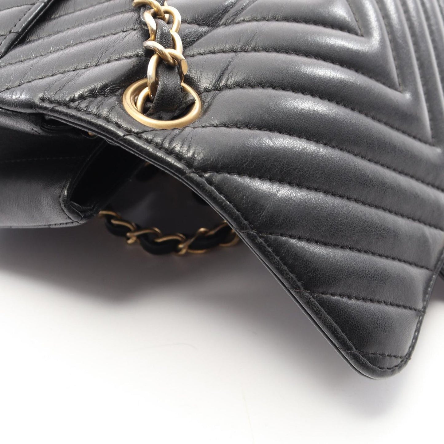 Chanel Shoulder Bag Blanc Stitch Mini Black Lambskin Chez Chain — view 9