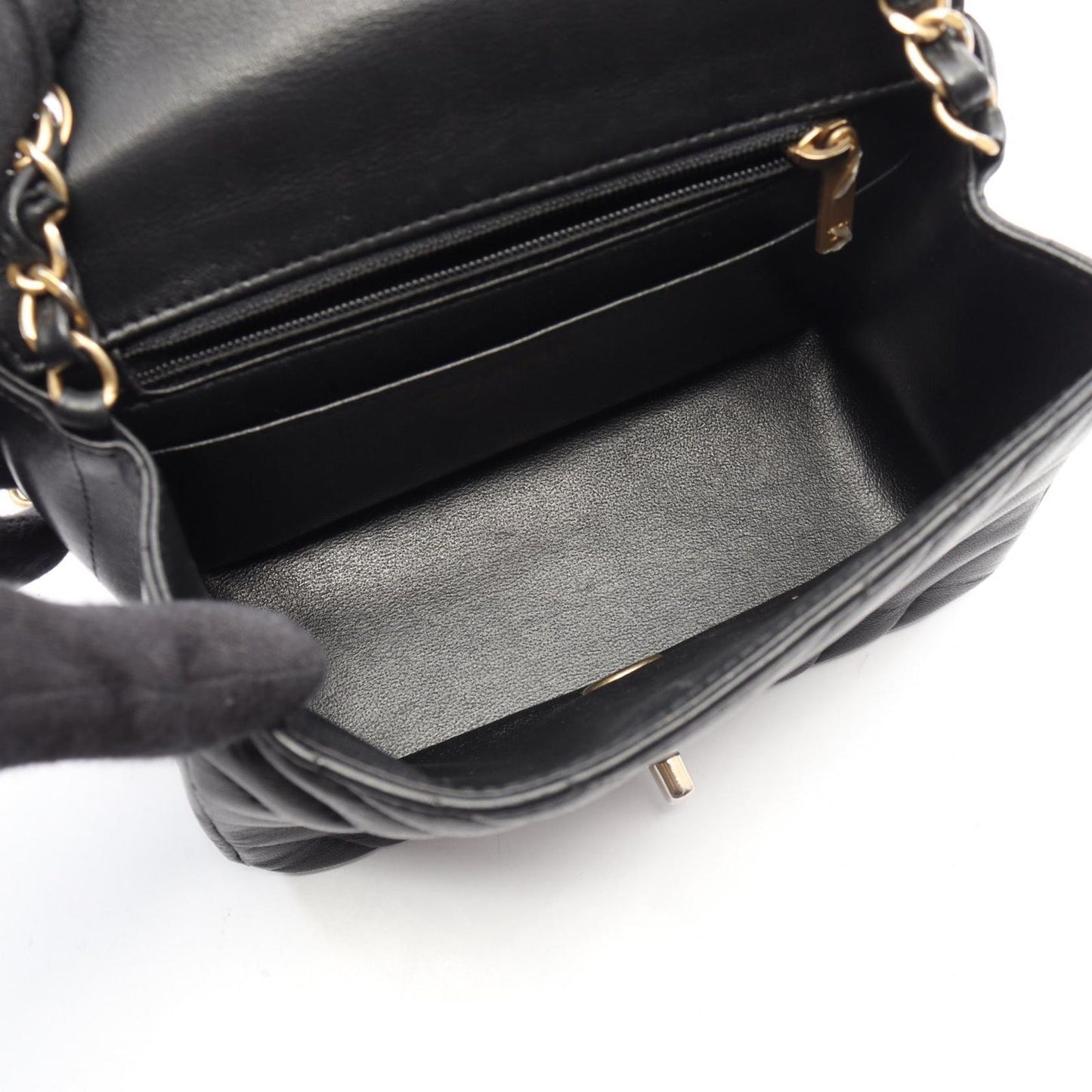 Chanel Shoulder Bag Blanc Stitch Mini Black Lambskin Chez Chain — view 3