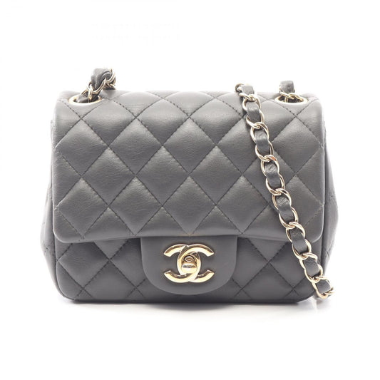 Chanel Shoulder Bag Mini Quilted Charcoal Gray Lambskin Chain