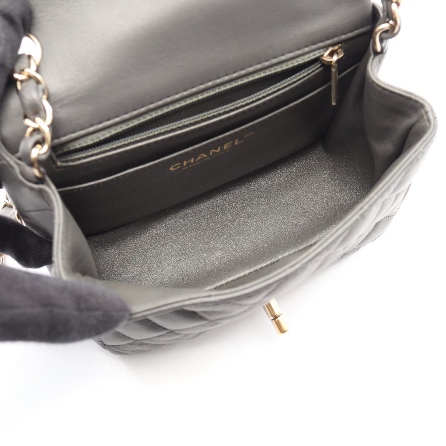 Chanel Shoulder Bag Mini Quilted Charcoal Gray Lambskin Chain — view 3