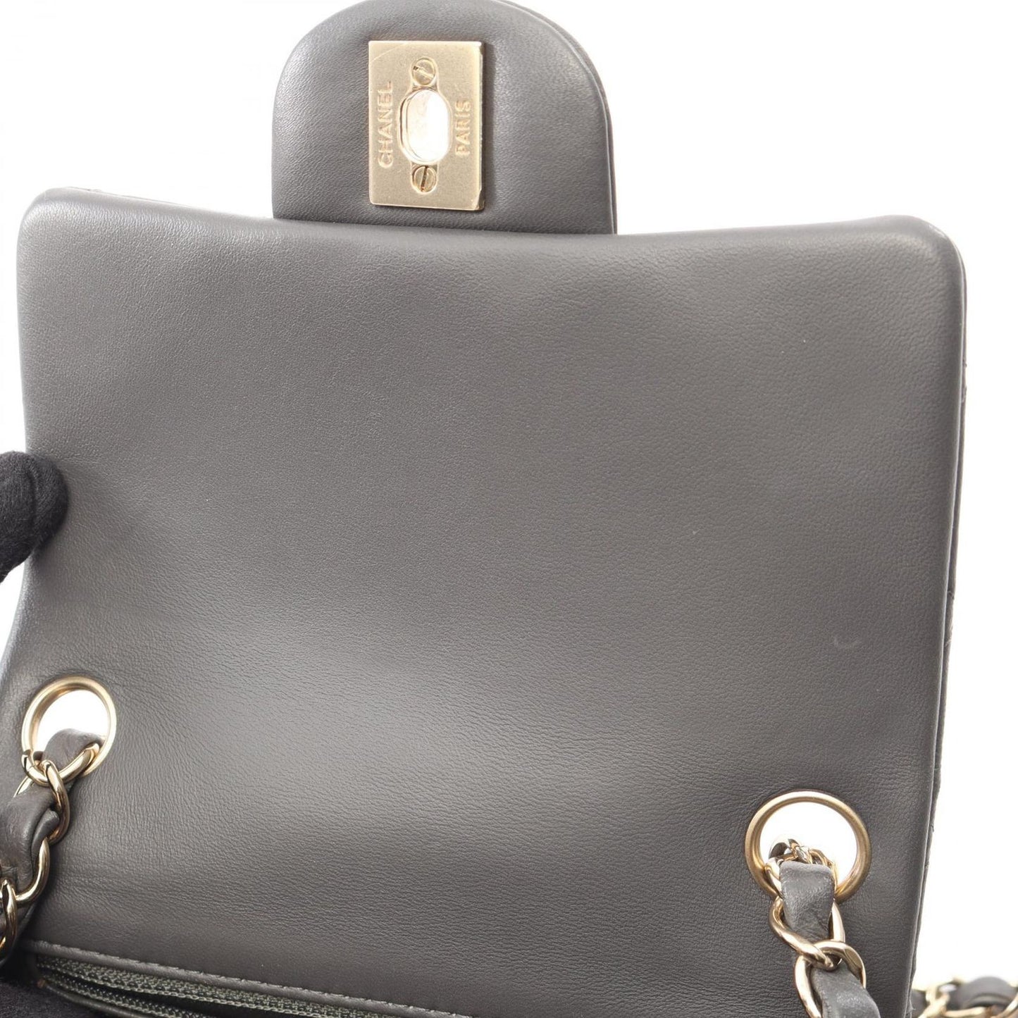 Chanel Shoulder Bag Mini Quilted Charcoal Gray Lambskin Chain — view 7