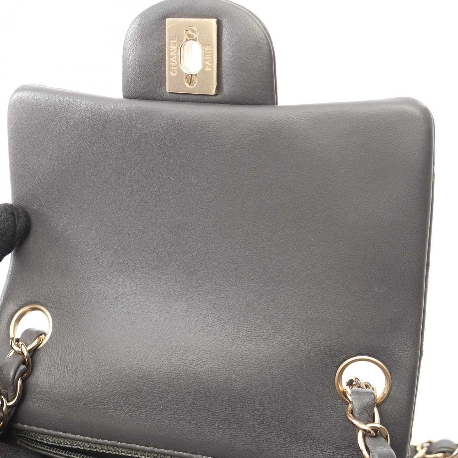 Chanel Shoulder Bag Mini Quilted Charcoal Gray Lambskin Chain — view 7