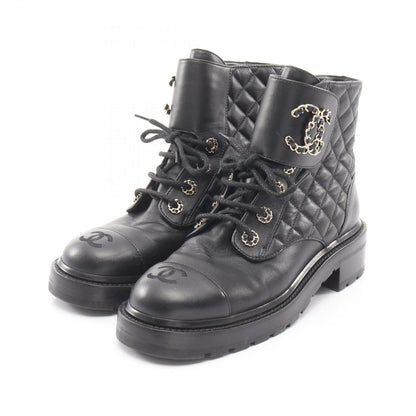 Chanel Boots Quilted Short Black Leather CC Logo