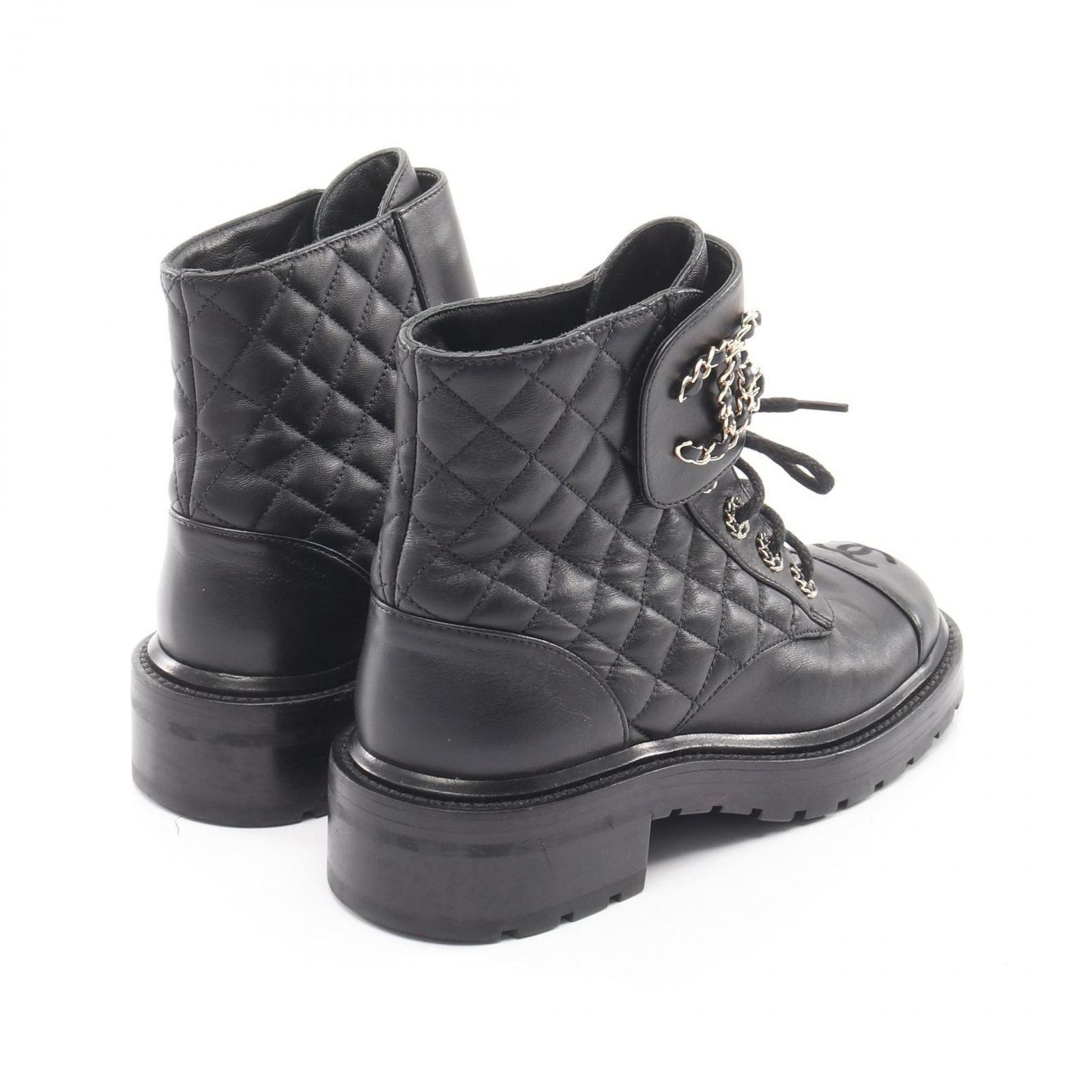 Chanel Boots Quilted Short Black Leather CC Logo — view 2