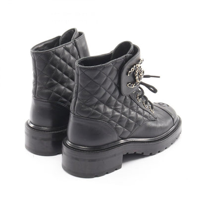 Chanel Boots Quilted Short Black Leather CC Logo — view 2