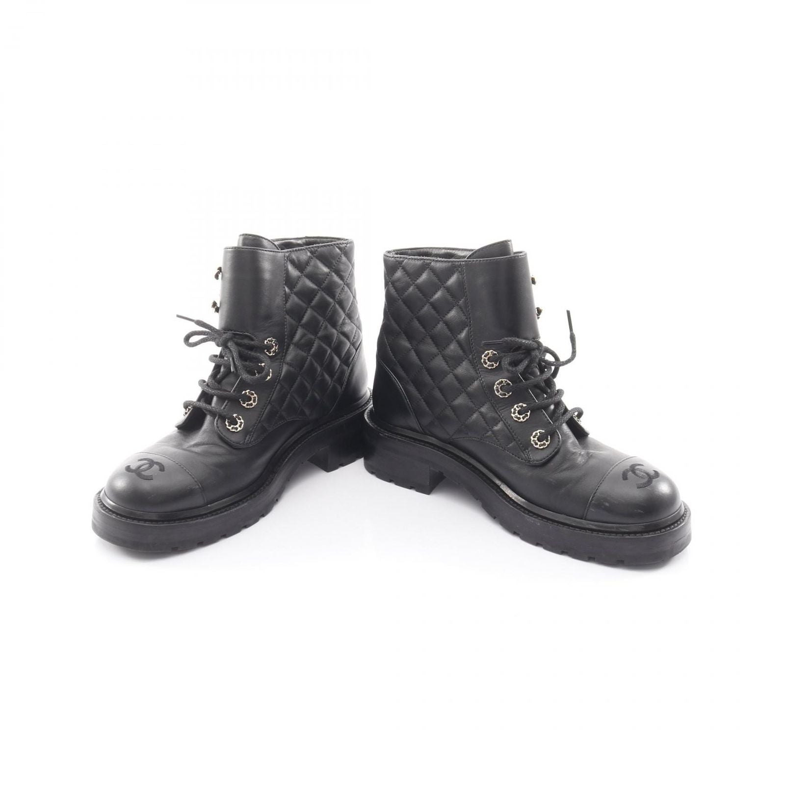 Chanel Boots Quilted Short Black Leather CC Logo — view 3