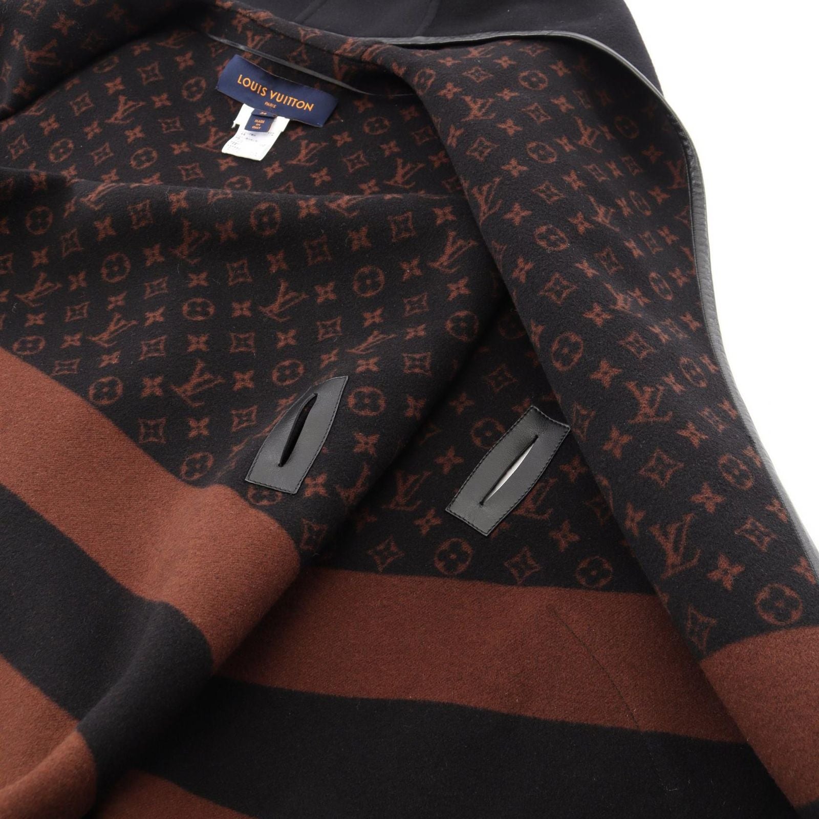 Louis Vuitton Poncho Hooded Wrap Cape Coat Wool Silk — view 6