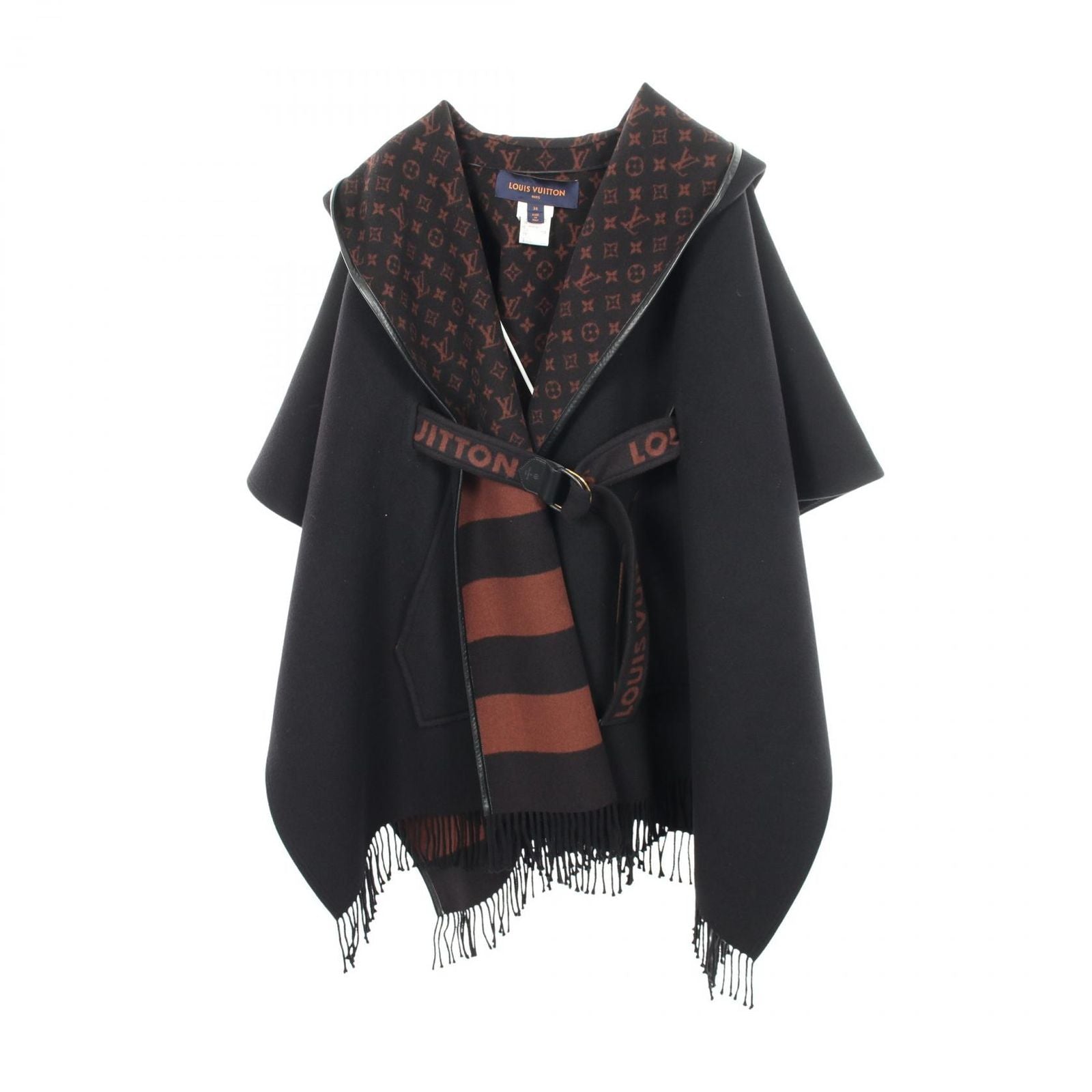 Louis Vuitton Poncho Hooded Wrap Cape Coat Wool Silk
