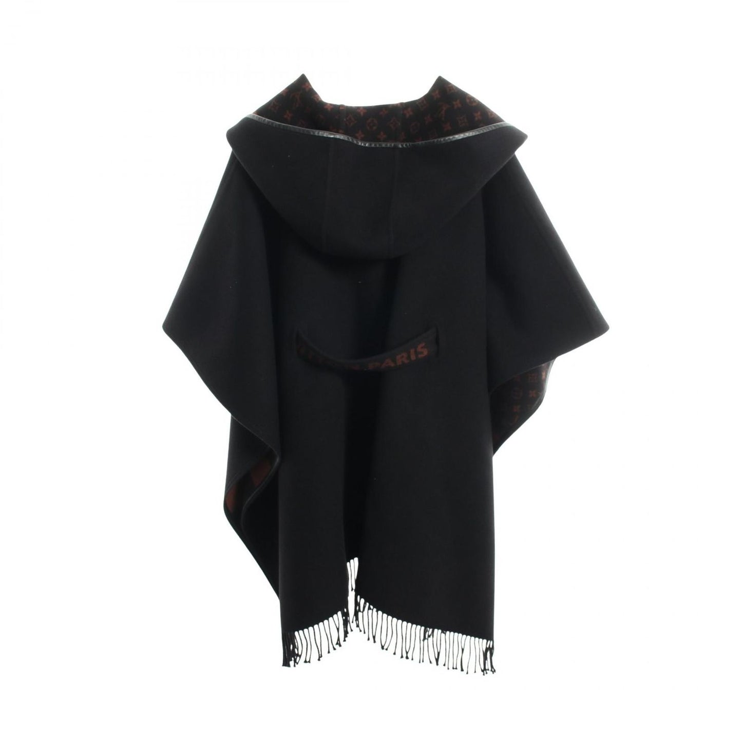 Louis Vuitton Poncho Hooded Wrap Cape Coat Wool Silk — view 2
