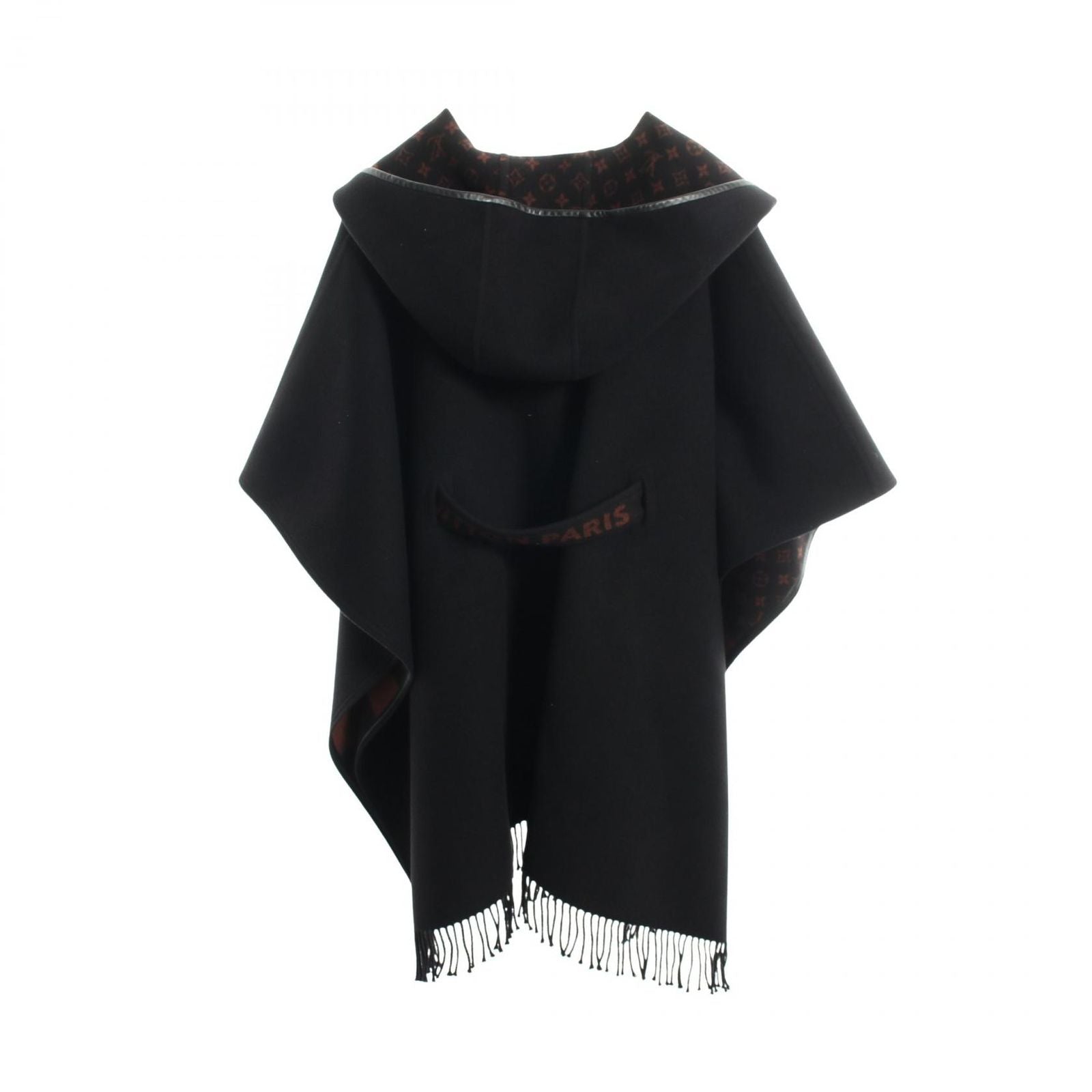Louis Vuitton Poncho Hooded Wrap Cape Coat Wool Silk — view 2