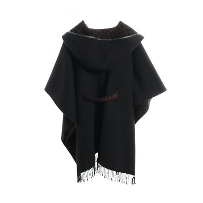 Louis Vuitton Poncho Hooded Wrap Cape Coat Wool Silk — view 2
