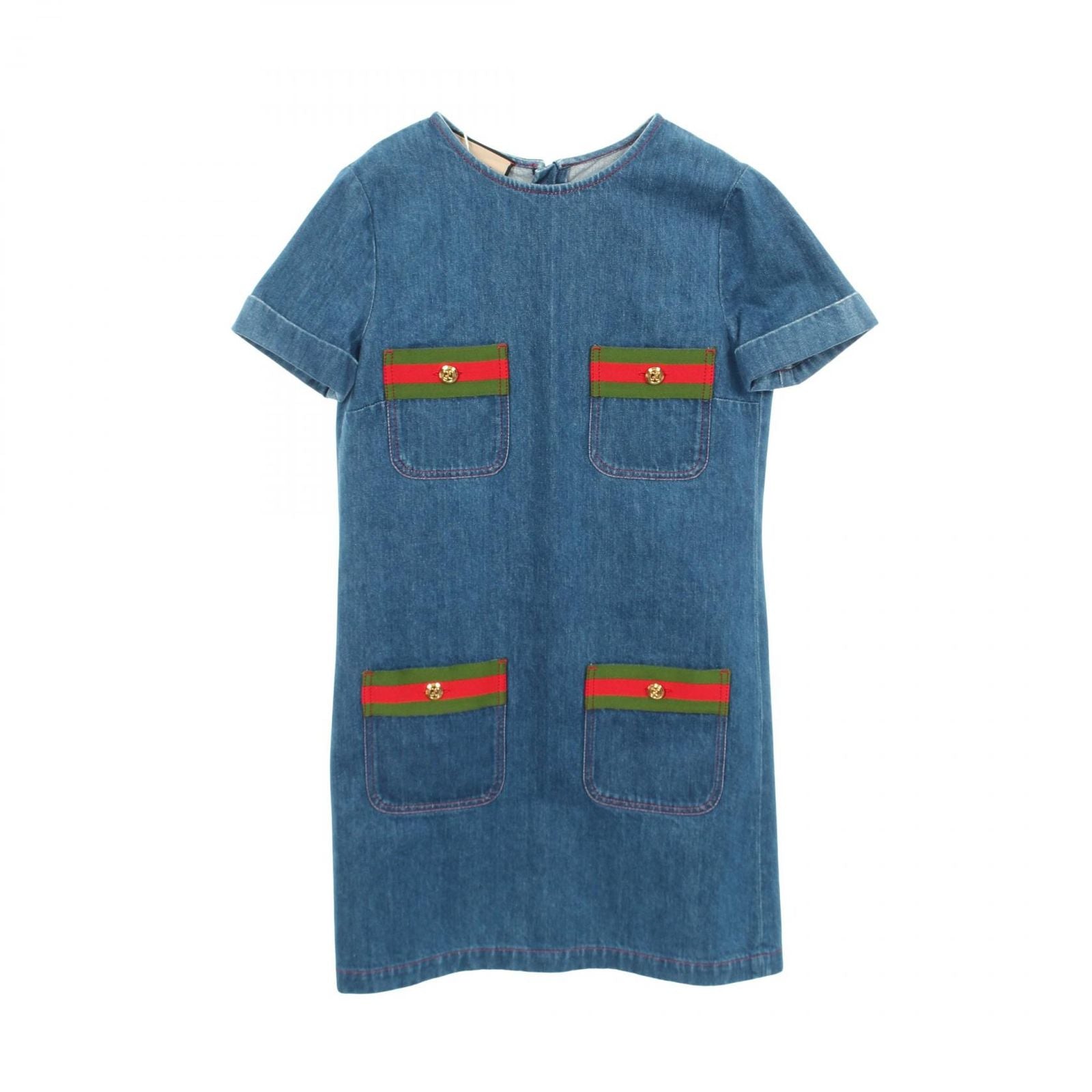 Gucci Dress Interlocking Button Sherry Line Short Sleeve Denim Cotton