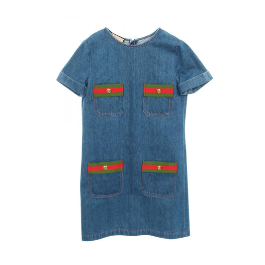 Gucci Dress Interlocking Button Sherry Line Short Sleeve Denim Cotton