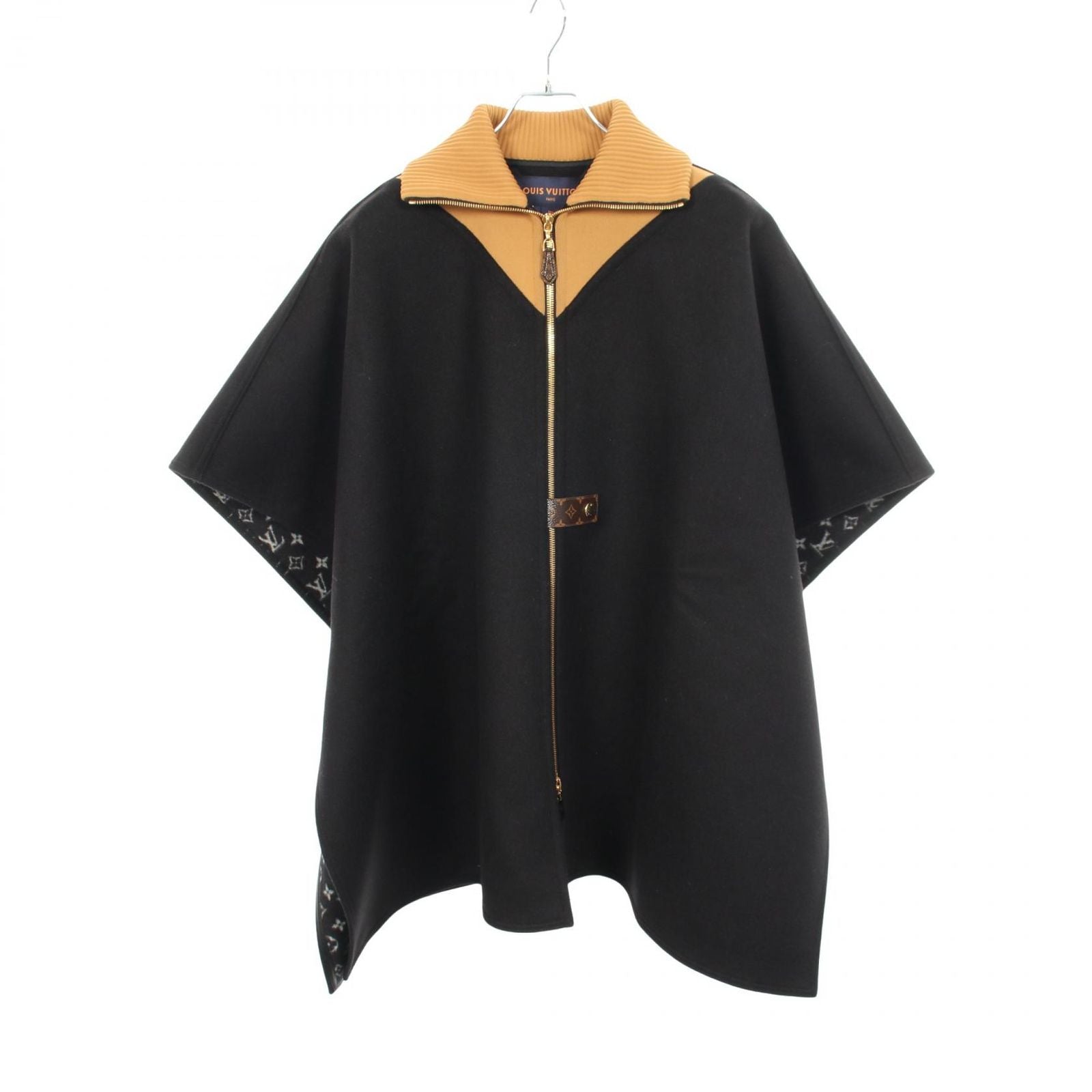 Louis Vuitton Poncho Sporty High Neck Double Face Cape Lining Monogram Qwe Wool