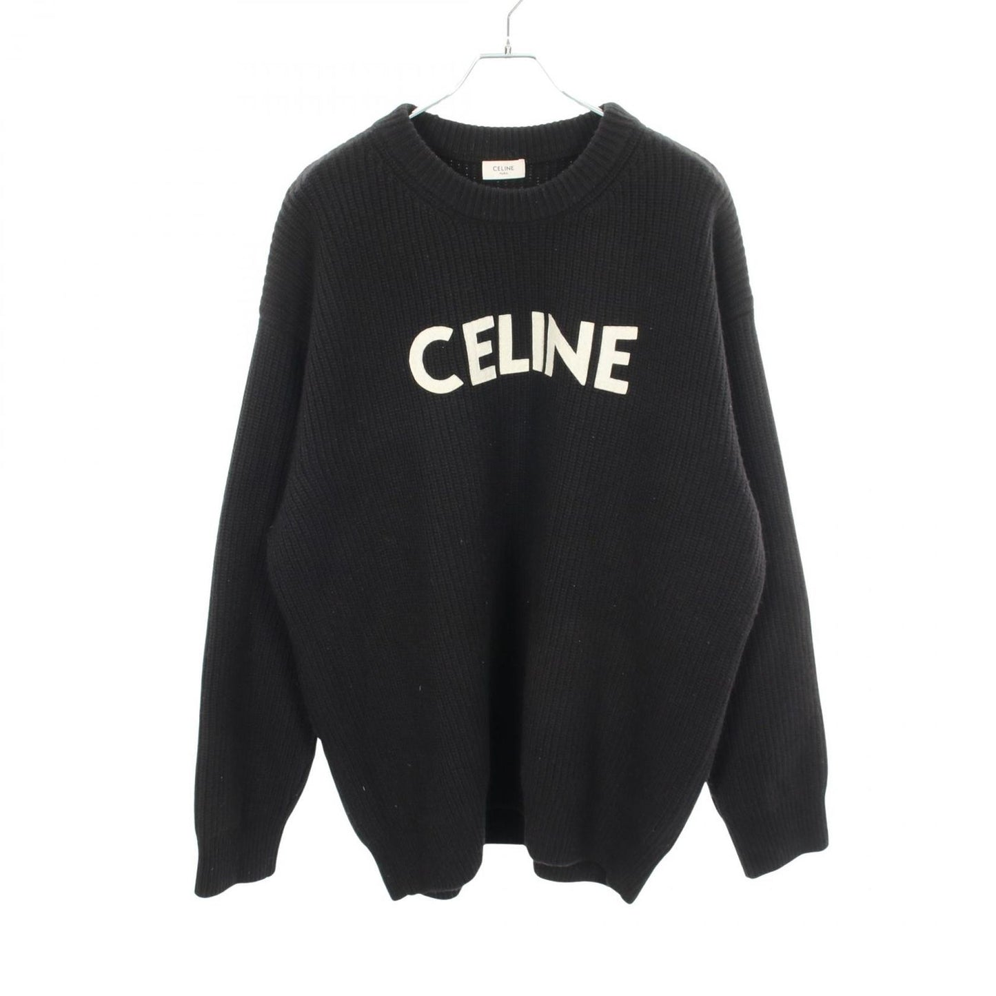 Celine Knit Logo Oversize Rib Wool Sweater