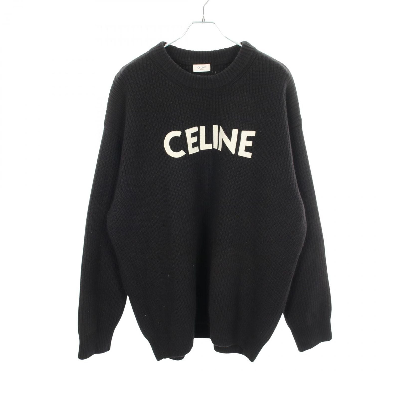 Celine Knit Logo Oversize Rib Wool Sweater