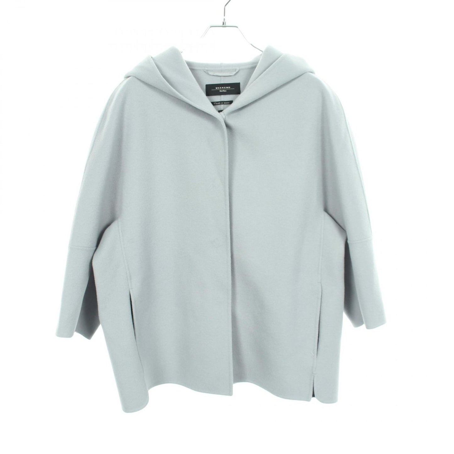 Max Mara Week End Cucito a Mano Hooded Light Blue Wool Coat