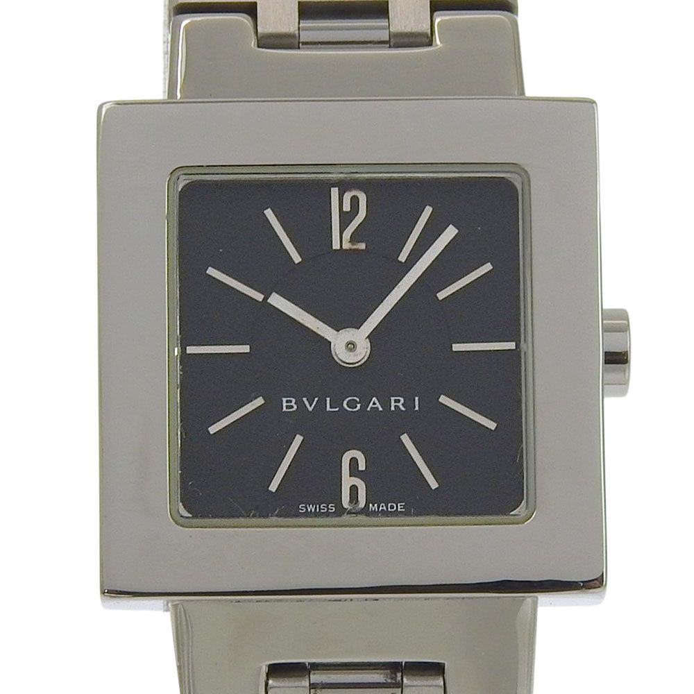 Bvlgari a Dos Rad Stainless Steel Black Quartz Analog Display Dial Watch