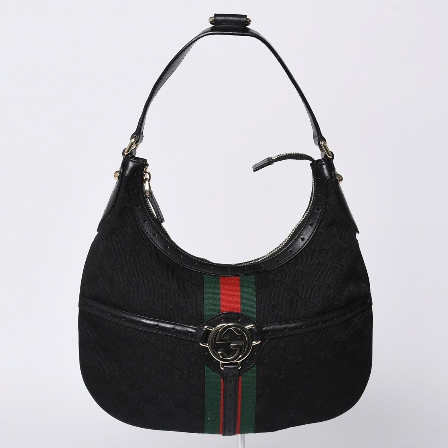 Gucci Shoulder Bag GG Canvas Sherry Line Black