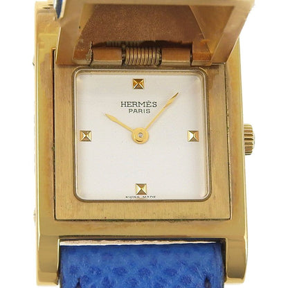 Hermes Medallion Gold Plated Leather Quartz Analog Display White Dial Watch