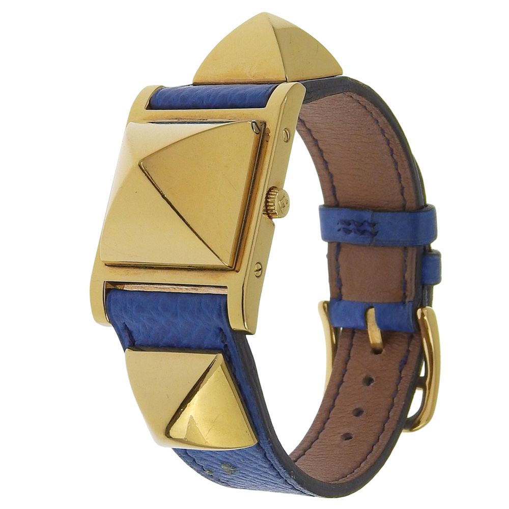 Hermes Medallion Gold Plated Leather Quartz Analog Display White Dial Watch — view 2