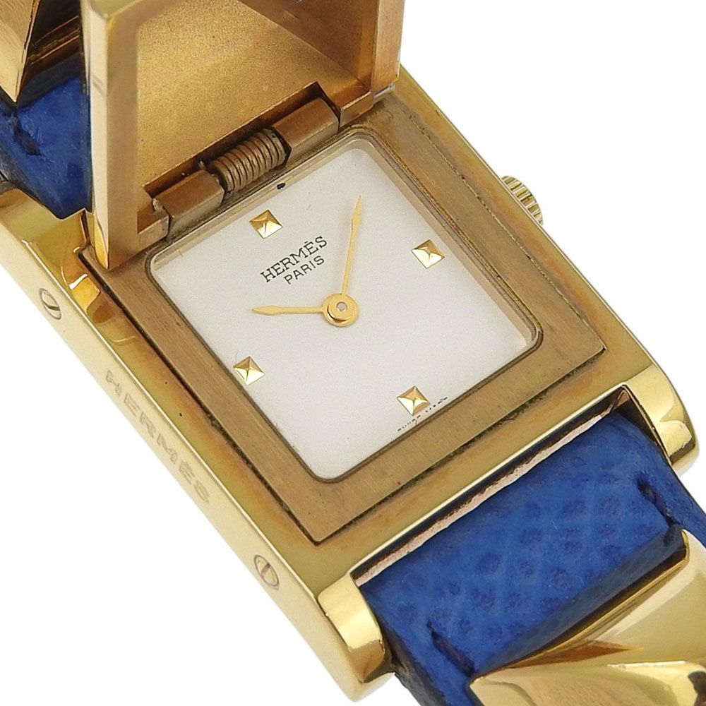 Hermes Medallion Gold Plated Leather Quartz Analog Display White Dial Watch — view 3