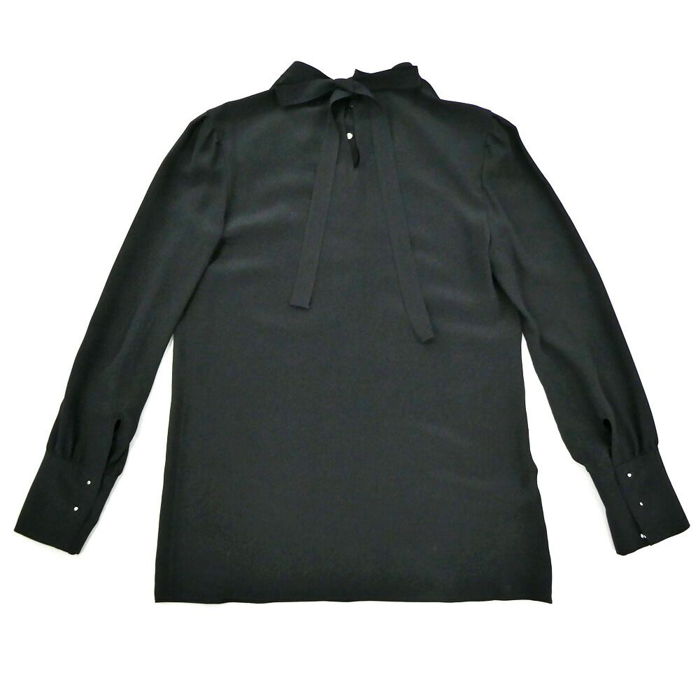 Prada Long Sleeve Silk Blouse Black 38 Back Ribbon Top — view 2