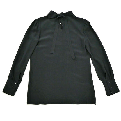 Prada Long Sleeve Silk Blouse Black 38 Back Ribbon Top — view 2