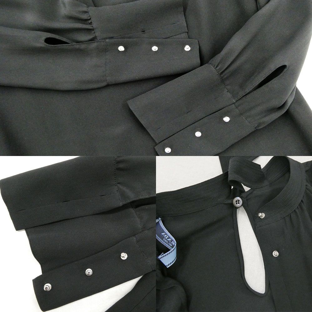 Prada Long Sleeve Silk Blouse Black 38 Back Ribbon Top — view 8