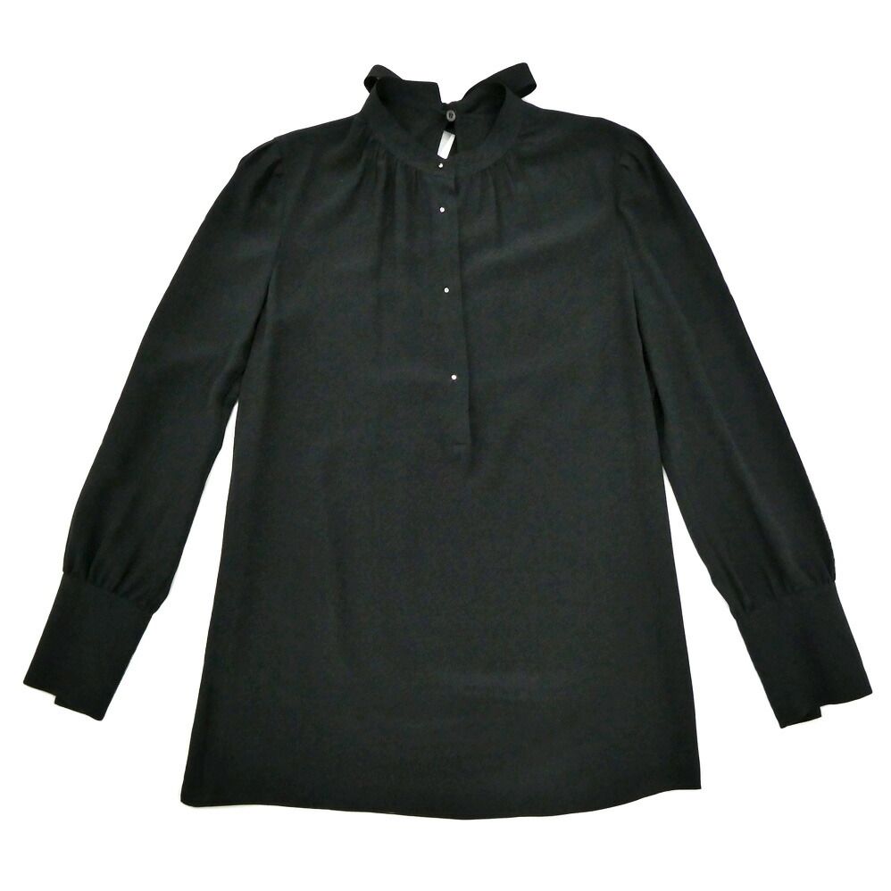Prada Long Sleeve Silk Blouse Black 38 Back Ribbon Top