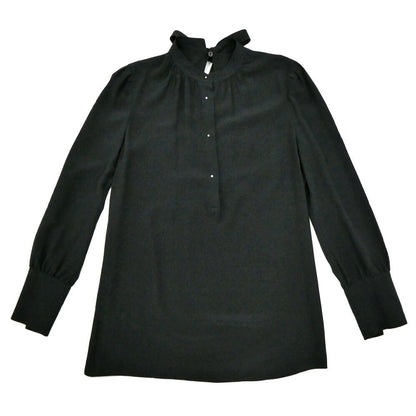 Prada Long Sleeve Silk Blouse Black 38 Back Ribbon Top