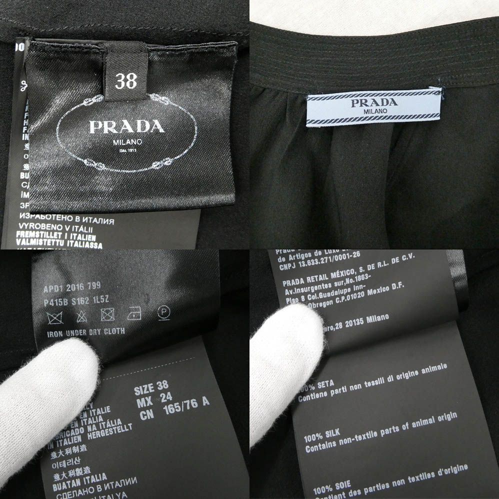 Prada Long Sleeve Silk Blouse Black 38 Back Ribbon Top — view 9