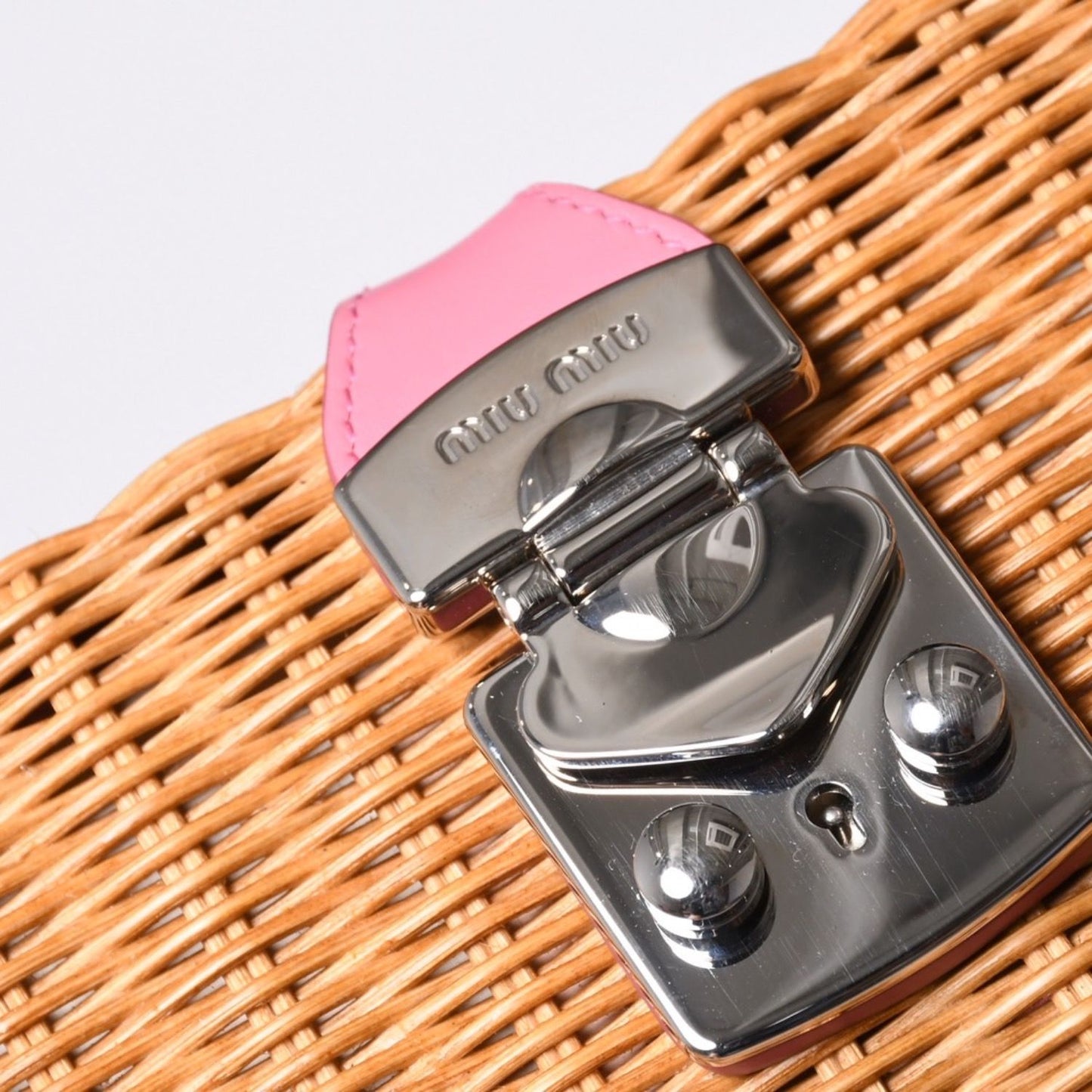 Miu Miu Shoulder Bag Basket Rattan Pink Brown Silver — view 6