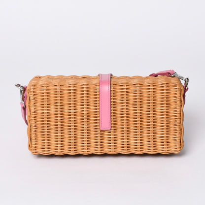 Miu Miu Shoulder Bag Basket Rattan Pink Brown Silver — view 2