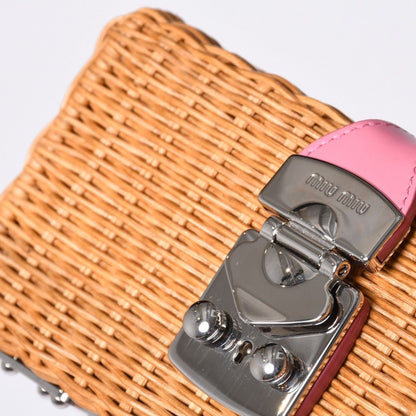 Miu Miu Shoulder Bag Basket Rattan Pink Brown Silver — view 5