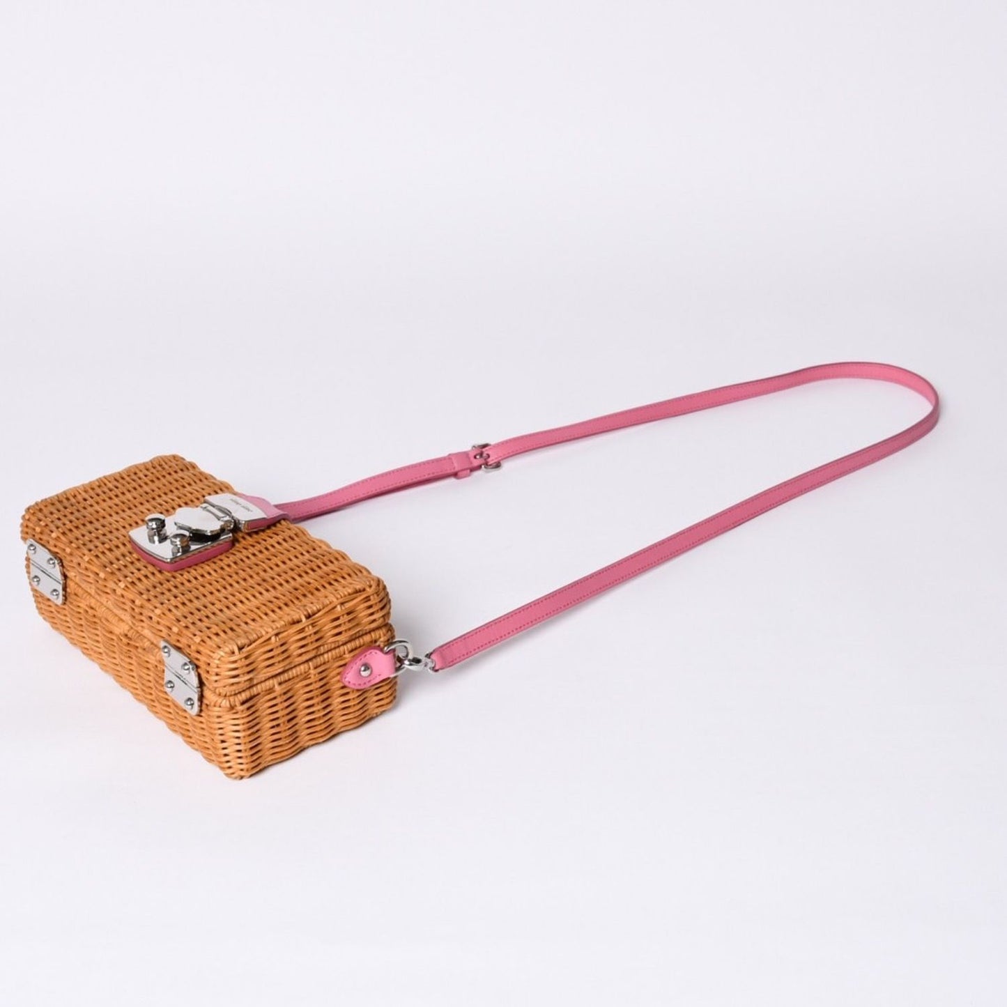 Miu Miu Shoulder Bag Basket Rattan Pink Brown Silver — view 8