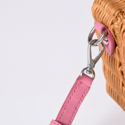 Miu Miu Shoulder Bag Basket Rattan Pink Brown Silver — view 4